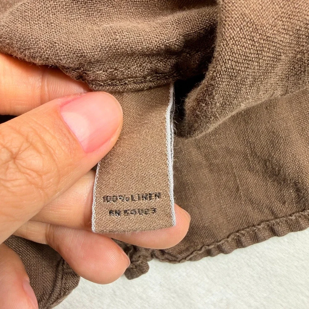Banana Republic Mens M Brown 100% Linen Short Sleeve Military Safari Shirt